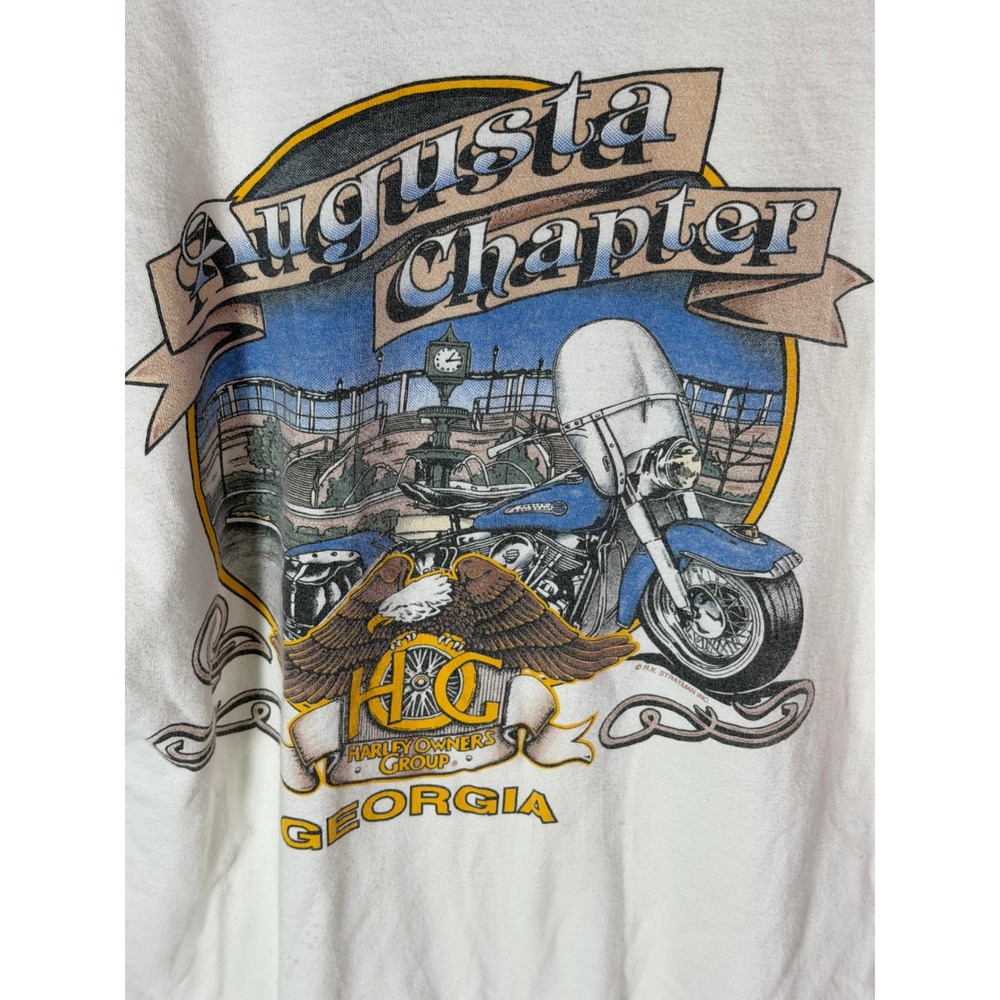 Vintage Harley Davidson Augusta Chapter Georgia T-Shirt V-Neck White HOG Large